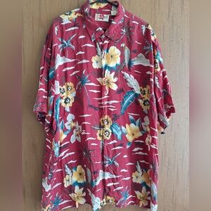 Hawaiian 100% Silk Hilo Hattie Hibiscus Floral Pattern Button Shirt 2XL